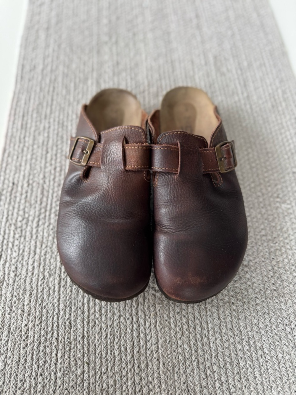 NC Club Dark Brown Oiled Leather Clogs Mules Size 9 Made in Spain